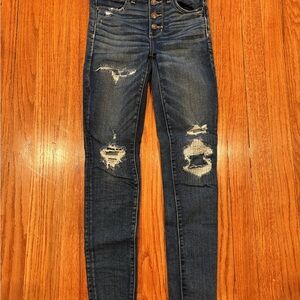 American Eagle Outfitters Blue Distressed Skinny Jeans